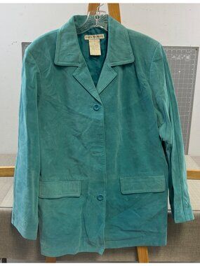 Jessica Holbrook Women’s Suede Leather Jacket Sz. M VG+ Washable Teal
